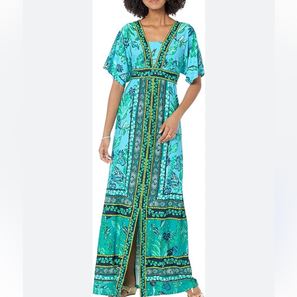 Lilly Pulitzer Ilia Elbow Sleeve Maxi Seabreeze Blue/ Plant One On You Engin
